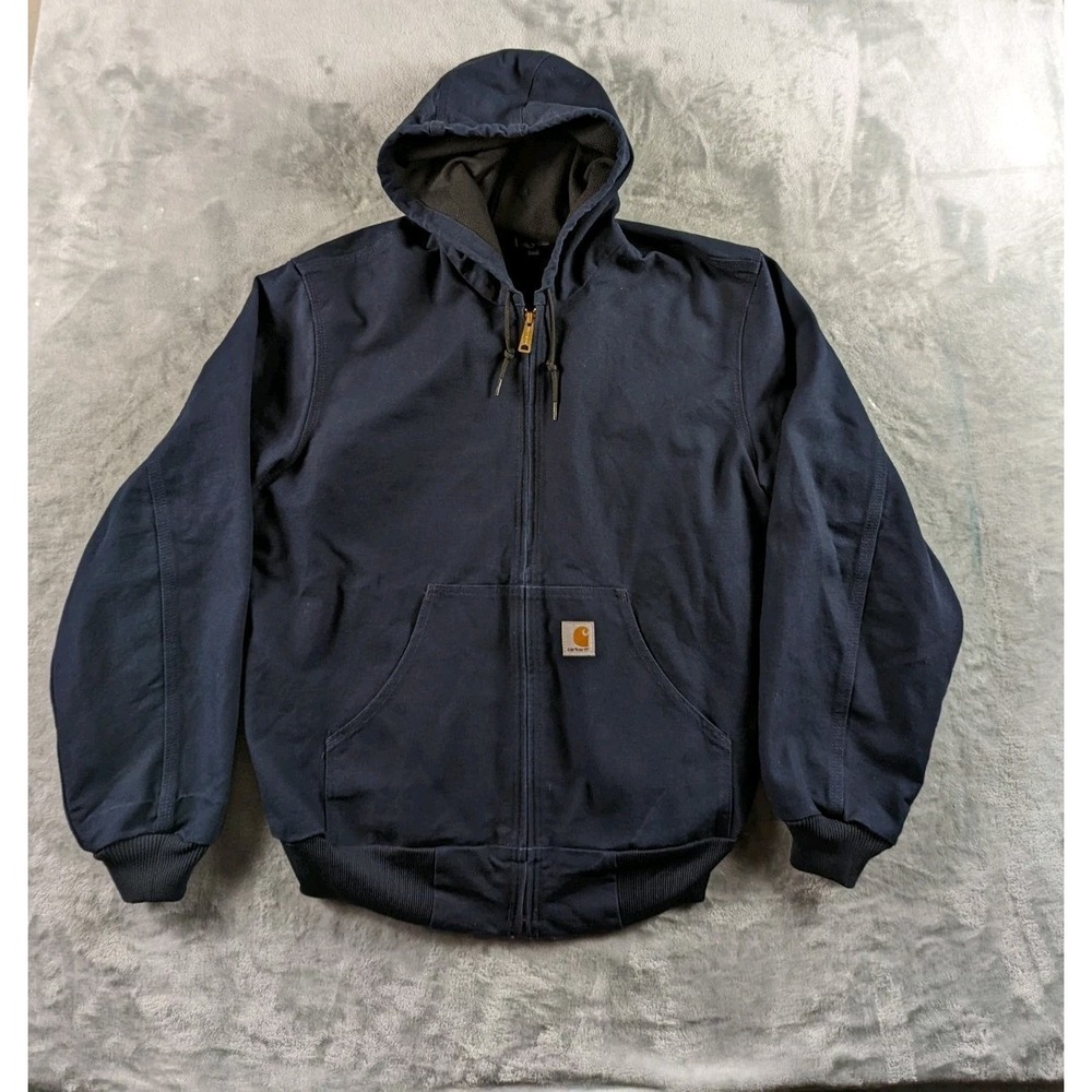 Carhartt Jacket Mens Medium Navy Blue Thermal Lined Canvas USA Made J131 DNY